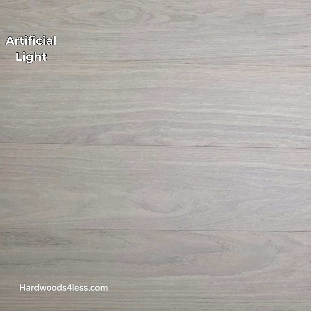 8.11 x 716 Modernized Engineered European Oak Corbusier hardened Hardwood Flooring. Shown in artificial lighting.