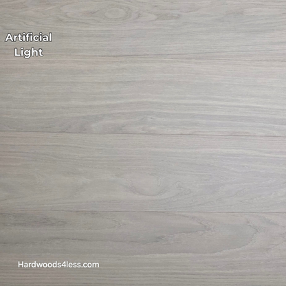 8.11 x 716 Modernized Engineered European Oak Corbusier hardened Hardwood Flooring. Shown in artificial lighting.