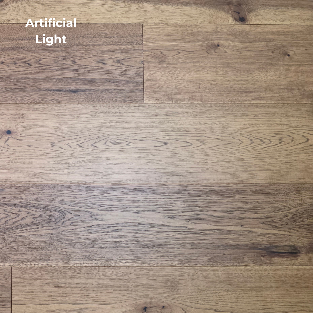 9 1/2" x 5/8" Engineered Hickory Andrews Hardwood Flooring shown in natural lighting