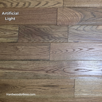 Solid Red Oak Purslane Hardwood Flooring shown close up with artificial light setting