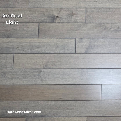 3 1/4" x 3/4" Solid Maple Dove Hardwood Flooring. Shown in artificial lighting. 