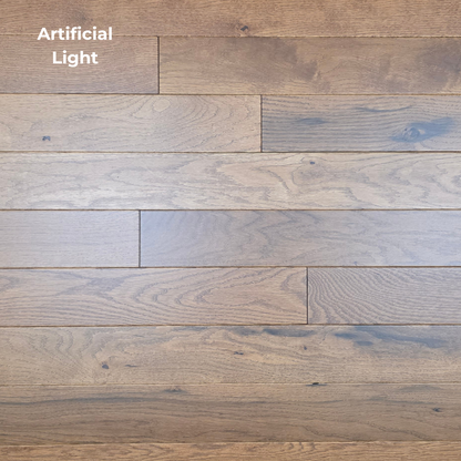 close up shot of Red Oak Gunstock Character Grade Hardwood Flooring on with Artificial lighting