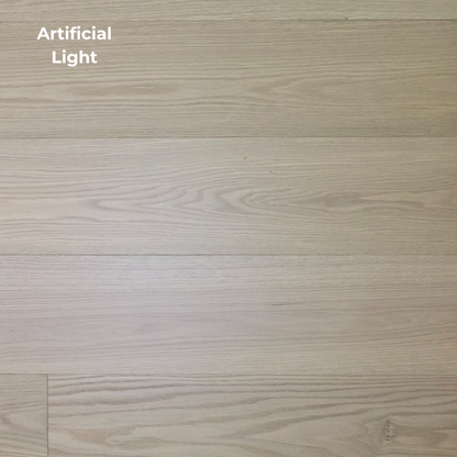 Artificial lighting on 9 1/2" x 5/8" Engineered Red Oak Oberon Hardwood Flooring