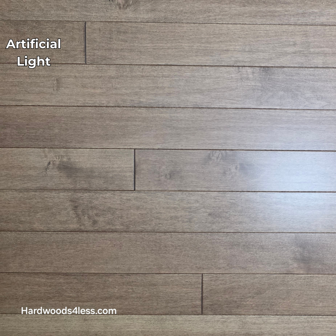 3 1/4" x 3/4" Solid Maple Haystack Hardwood Flooring. Shown in artificial lighting.