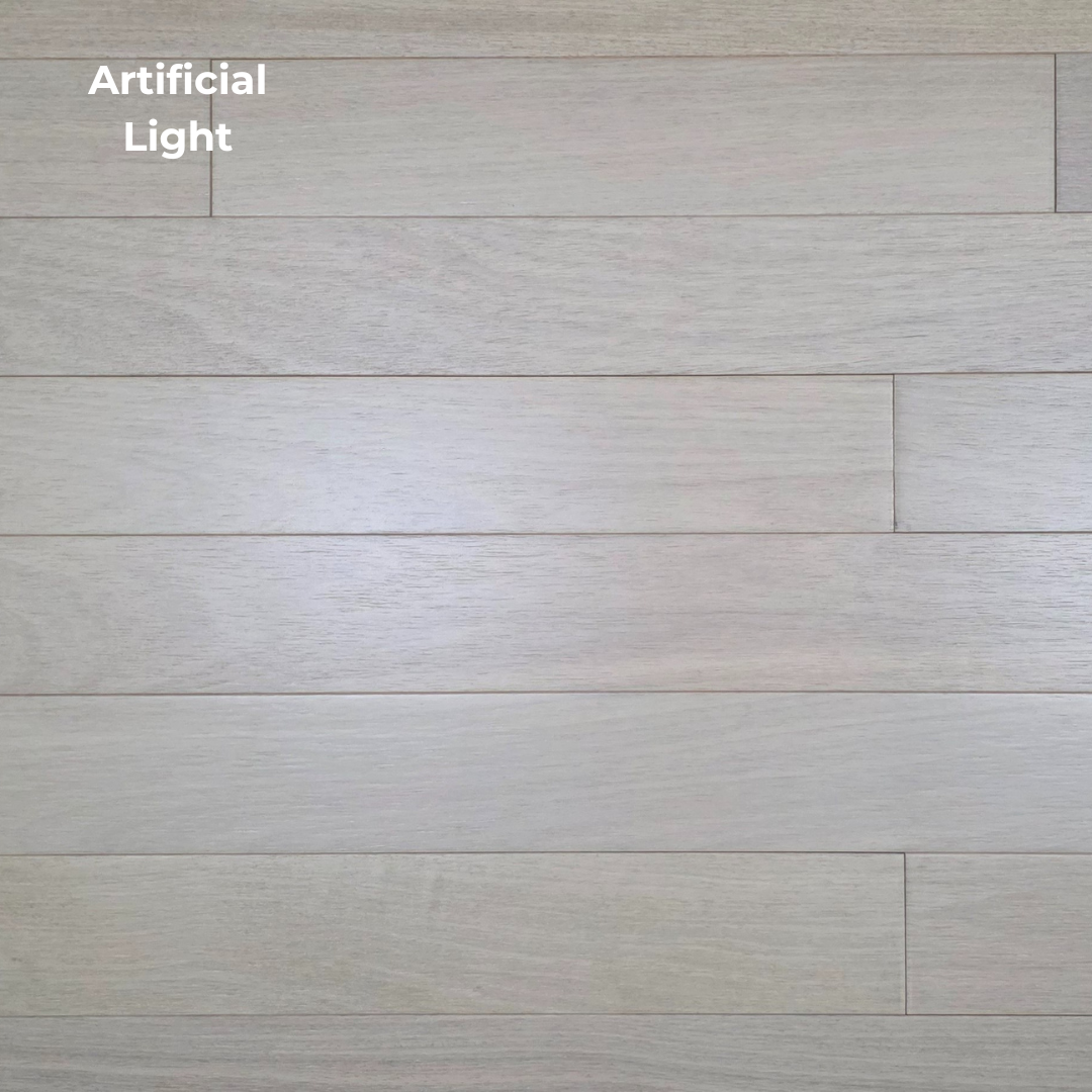 4" x 3/4" Solid Brazilian Oak Nevoa Hardwood Flooring shown in artificial lighting