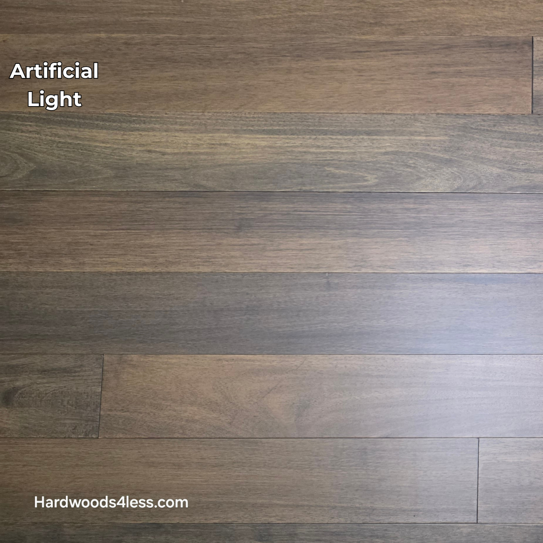 5" x 9/16" Engineered Brazilian Oak Pebble Hardwood Flooring. Shown in artificial lighting.