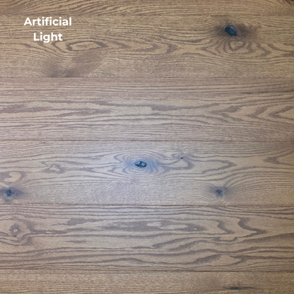 Engineered Red Oak Gunstock Hardwood Flooring Up close with artificial light