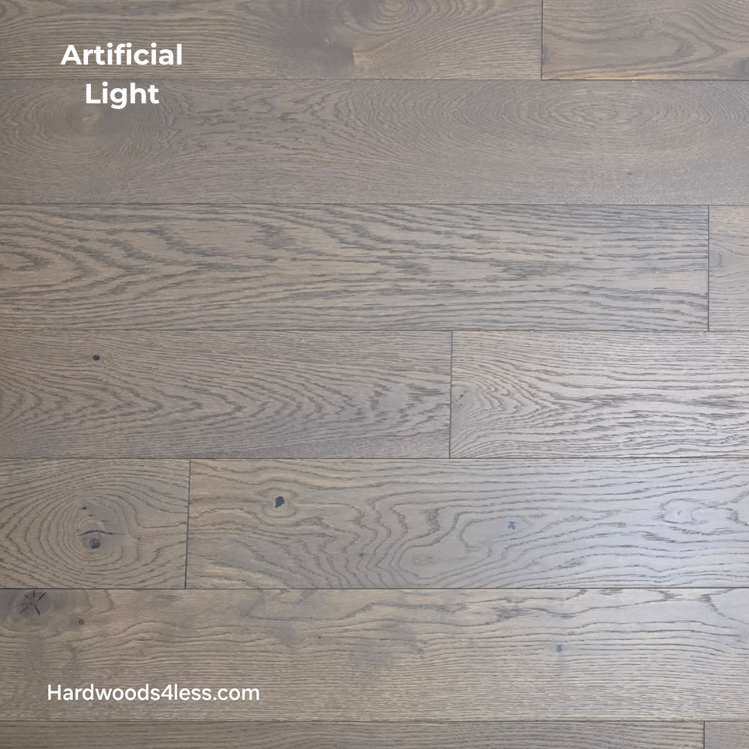 5 7/8" x 9/16" Engineered European Oak Roanoke Ridge Hardwood Flooring shown in artificial lighting.