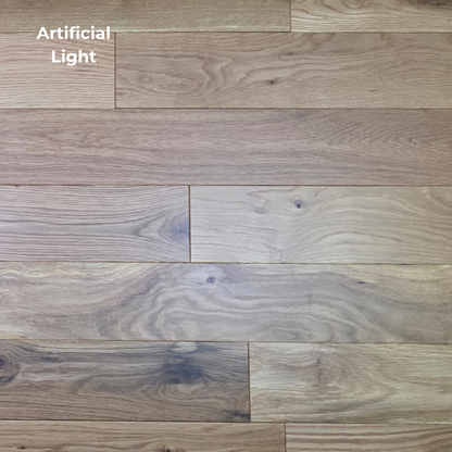 White Oak Hardwood Flooring close up with Artificial light label