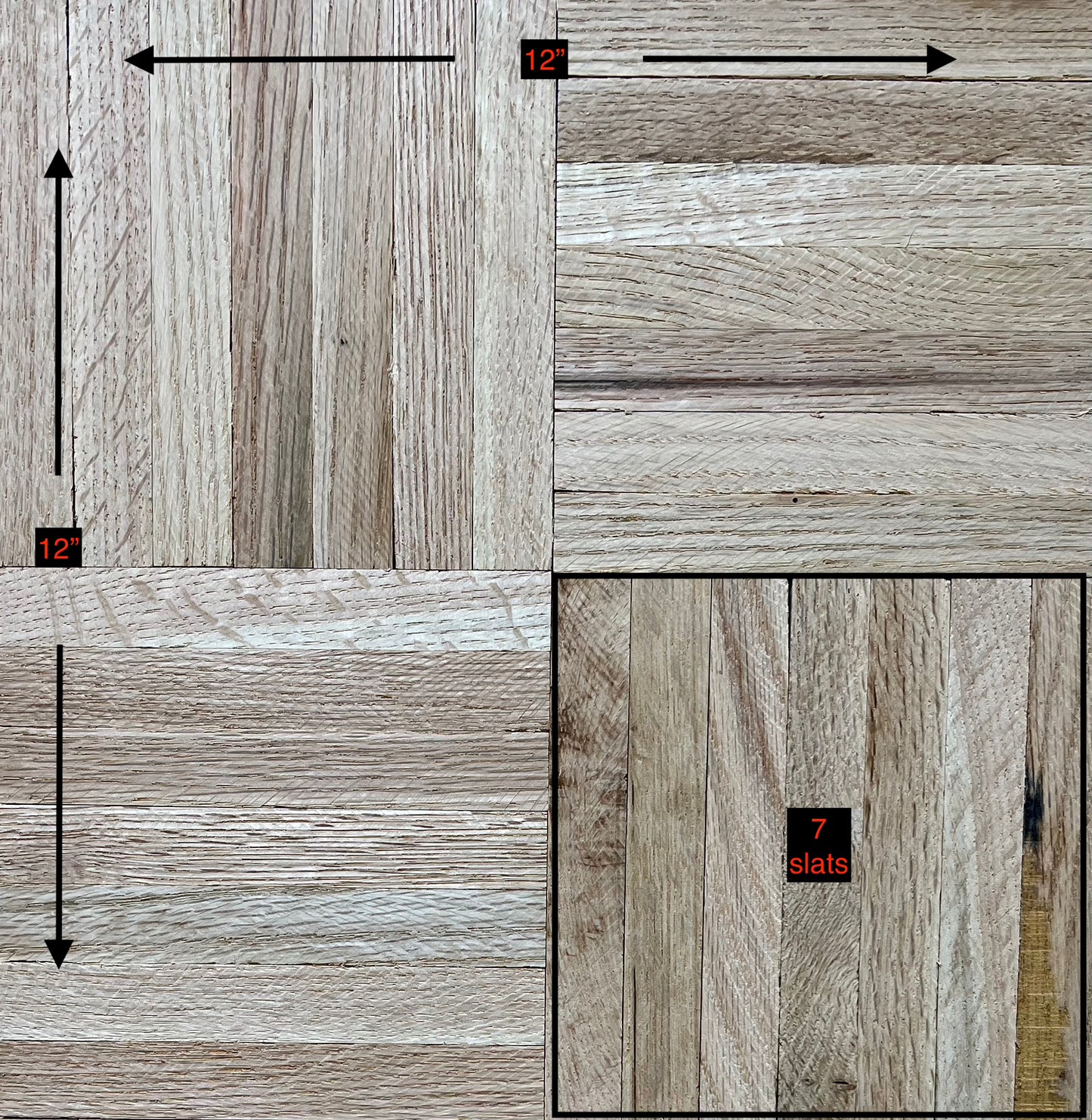 12" x 12" x 5/16" Unfinished Red Oak 7-Slat Parquet Hardwood Flooring