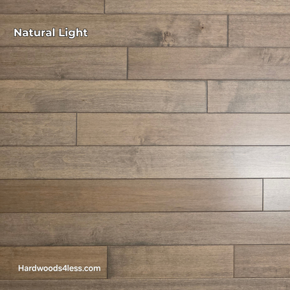 3 1/4" x 3/4" Solid Maple Dove Hardwood Flooring. Shown in natural lighting.