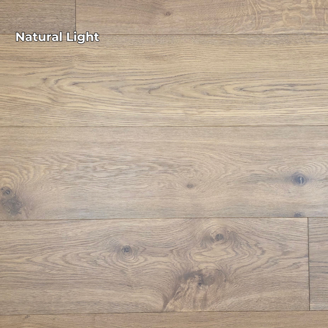 9 1/2" x 9/16" Engineered White Oak Oikos Hardwood Flooring. Shown in natural lighting.
