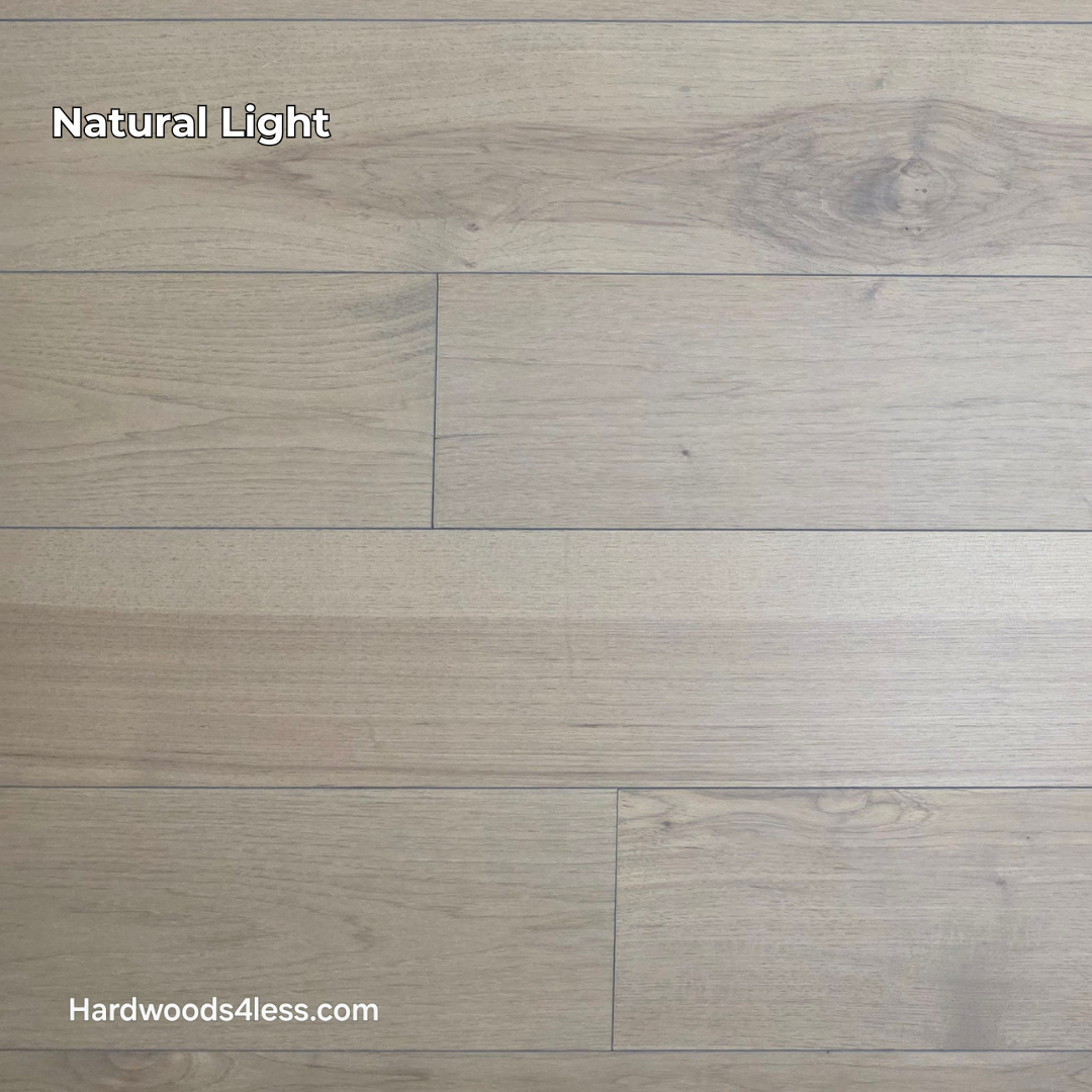 7 3/8" x 1/2" Engineered Hickory Fort Concho Hardwood Flooring. Shown in natural lighting.