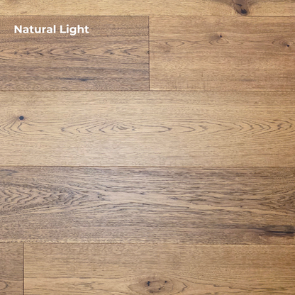 9 1/2" x 5/8" Engineered Hickory Andrews Hardwood Flooring shown in natural lighting