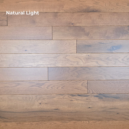close up shot of Red Oak Gunstock Character Grade Hardwood Flooring on with Natural lighting