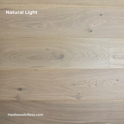 9 1/2" x 9/16" Engineered White Oak Daphne Hardwood Flooring shown in natural lighting