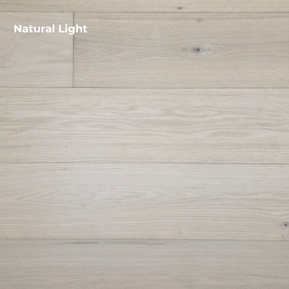 9 1/2" x 5/8" Engineered Red Oak Initium Hardwood Flooring shown in natural lighting