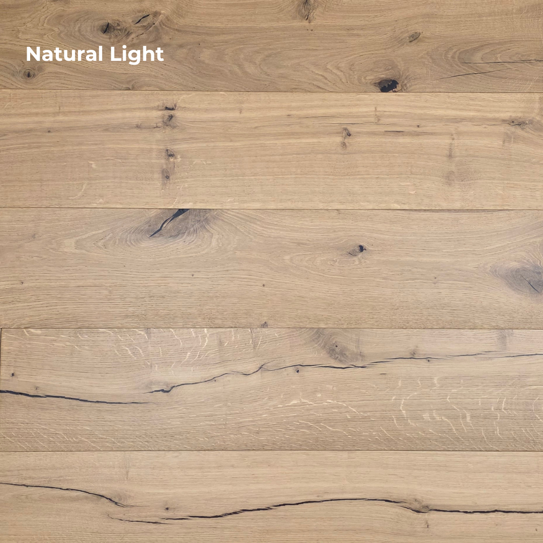 European White Oak hardwood flooring. shown in natural light.