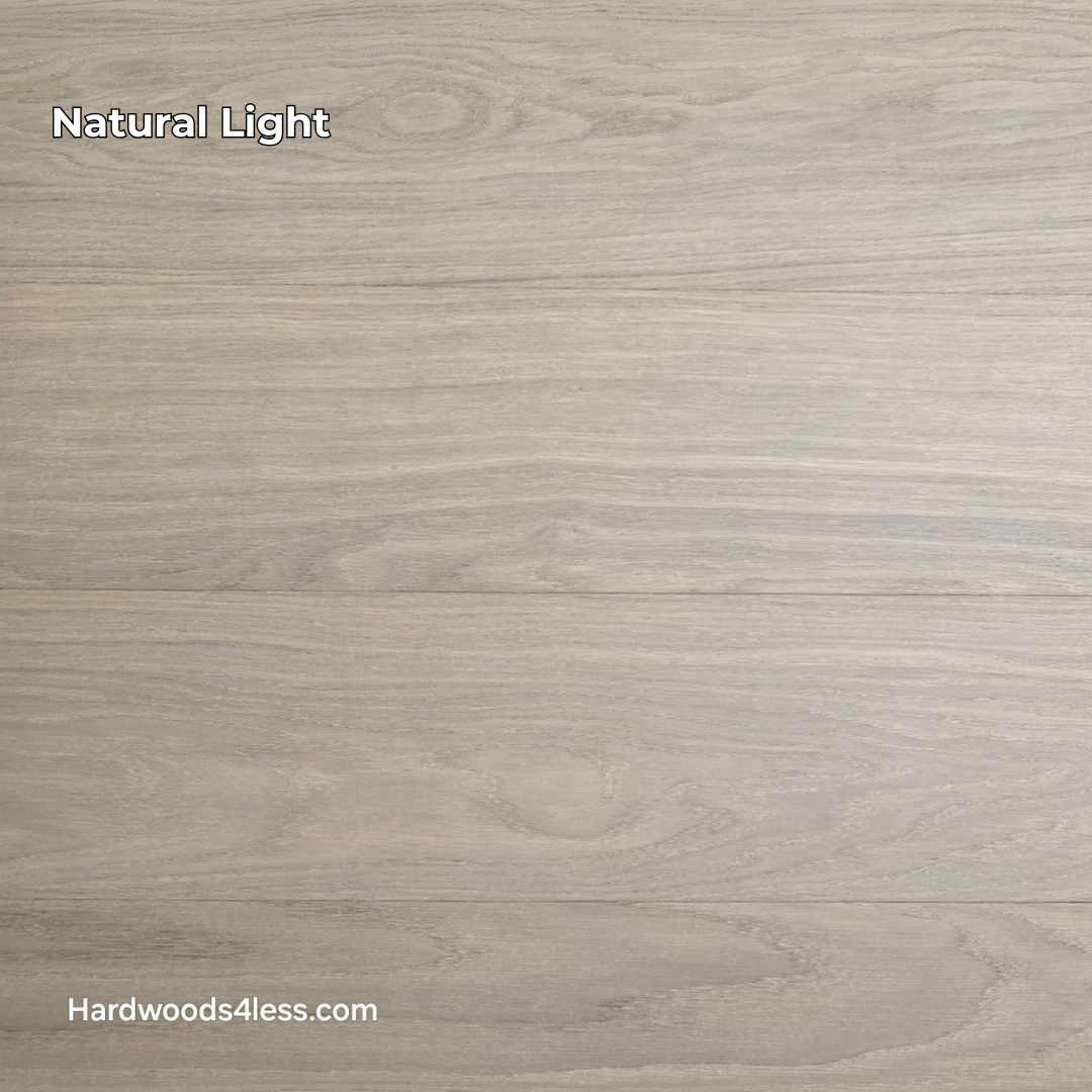 8.11 x 716 Modernized Engineered European Oak Corbusier hardened Hardwood Flooring. Shown in natural lighting.