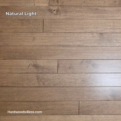 3 1/4" x 3/4" Solid Maple Haystack Hardwood Flooring. Shown in natural lighting.