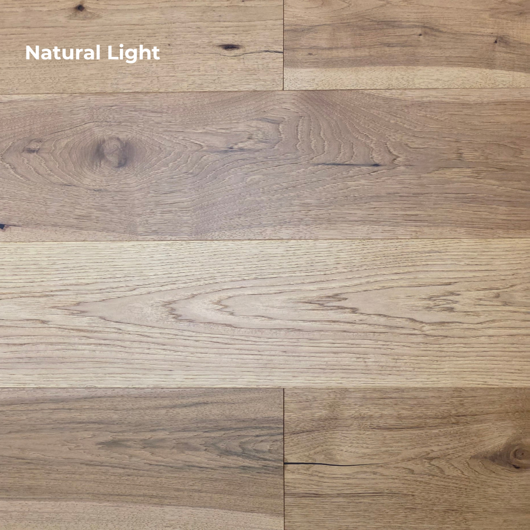 9 1/2" x 5/8" Engineered Hickory Collins Hardwood Flooring shown in natural lighting