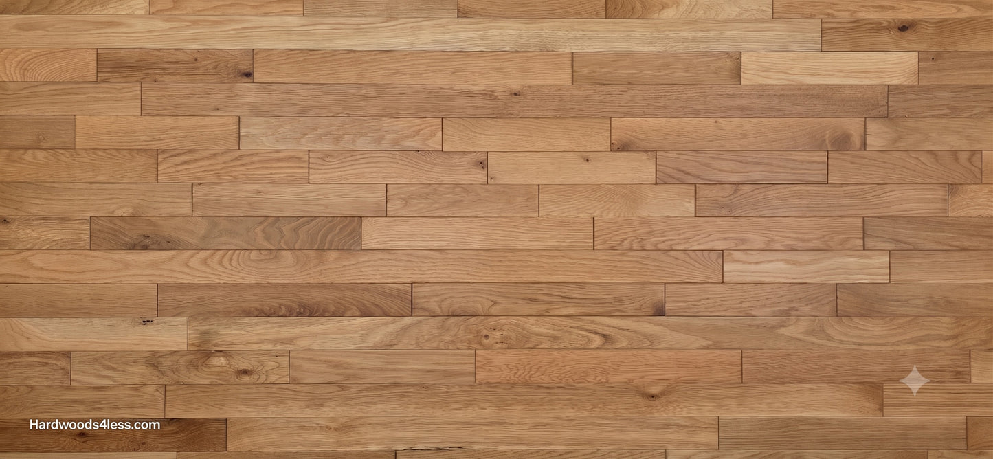 2 1/4" x 3/4" Solid White Oak Natural Mill Run Hardwood Flooring