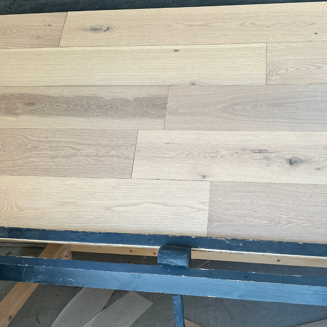 7.4" x 1/2"  Engineered White Oak Satin Gold Stain Hardwood Flooring